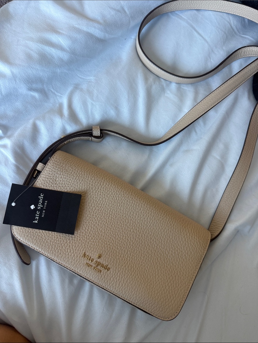 kate spade Pebbled Leather Crossbody in Beige